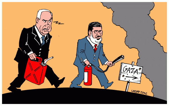 صور  كاريكاتير كارلوس لاتوف,صور كارلوس لاتوف عن غزة ومحمد مرسى Netanyahu-morsi-gaza